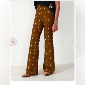 Alice of Bohemia Charlie Ikat Design Wide-Leg Printed Women’s Pants in Brown